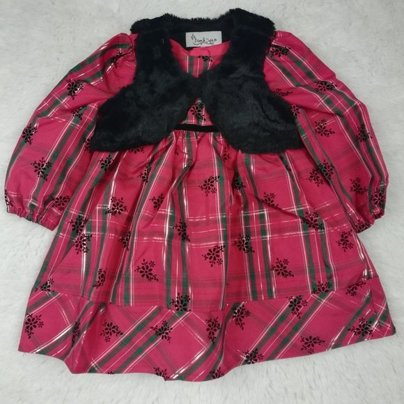 Pippa and Julie Girls Dress Christmas Plaid Red Green Vest Size 2T‎ New - Picture 1 of 10